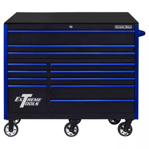 EXTREME+TOOLS+RX+SERIES+55+12-DRAWER+ROLLER+-+BLACK+W/BLUE+DRAWER+PULLS