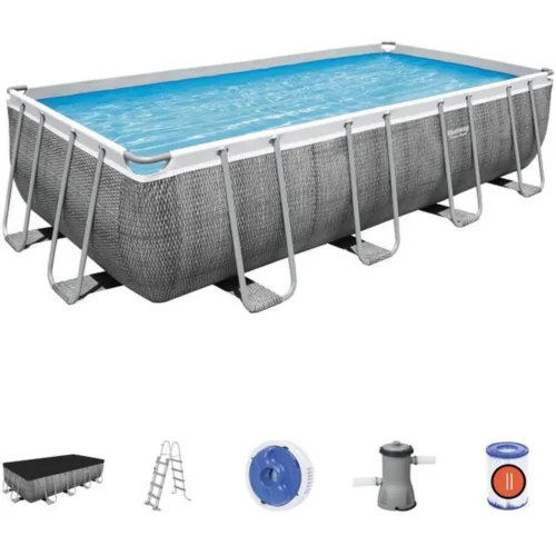 Kit+Piscine+hors+sol+tubulaire+BESTWAY+Power+Steel™-+488+x+244+x+122+cm+-+Rectangulaire+(Avec+échelle.+bâche.+épurateur+à+cartouche)