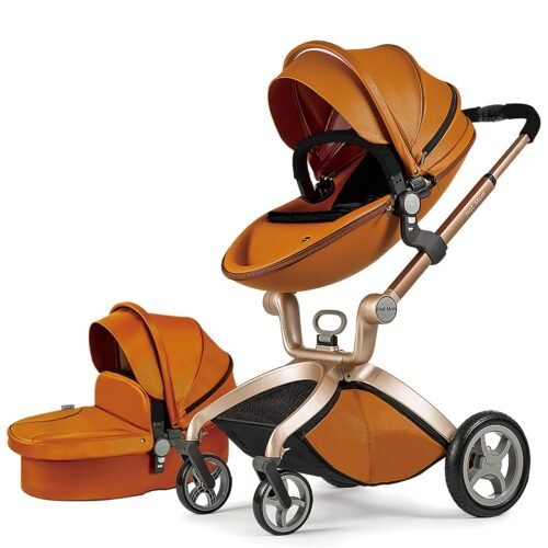 Hot+Mom+Baby+Stroller:+Baby+Carriage+with+Adjustable+Seat+Height+Angle+and+Four-Wheel+Shock+Absorption.Reversible+.High+Landscape+and+Fashional+Pram+(Brown)