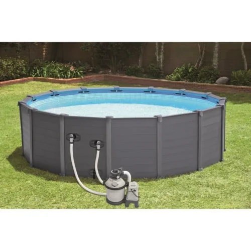 INTEX+Kit+piscine+en+résine+-+graphite+-+Ø4.78+x+H1.24m